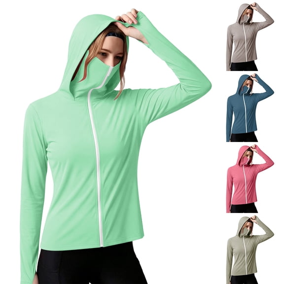 Women's Loose Fit Long Sleeve Hooded Zipper Solid Color Sun Protection Top Shirt Casual Daily Fashion Shirts | CSEONE,Beige L