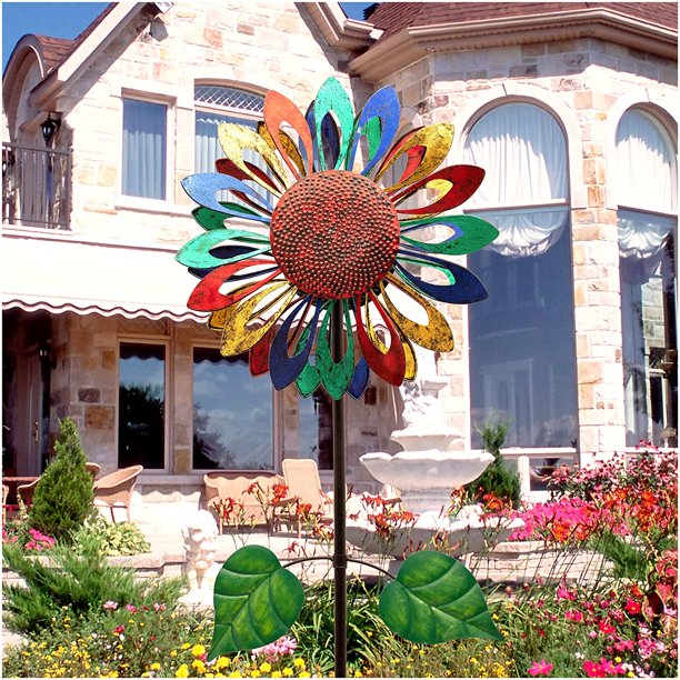 Sunflower Wind Spinner, Garden Metal Large Wind Spinner, Outdoor Double