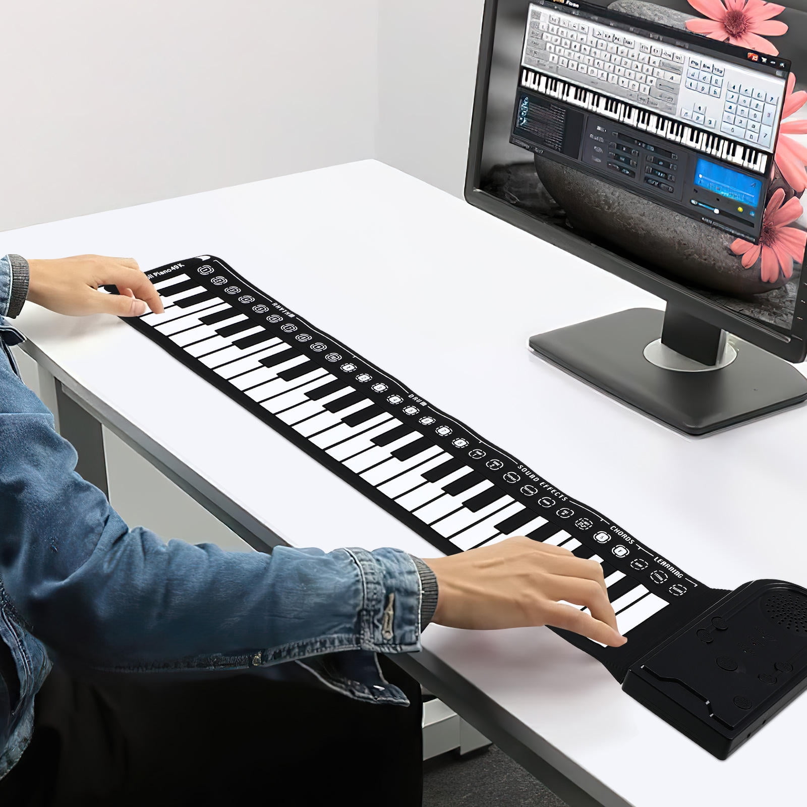 BESTYASH Foldable Portable Digital Piano Black Silicone with Recording and Playback for Music Practice 1Pack