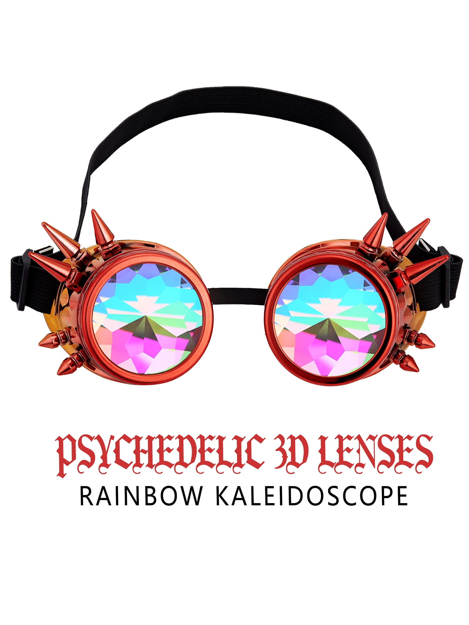Kaleidoscope Goggles for Raves Trippy Psychedelic Steampunk Glasses with Rainbow Prism Diffraction Crystal Lenses 