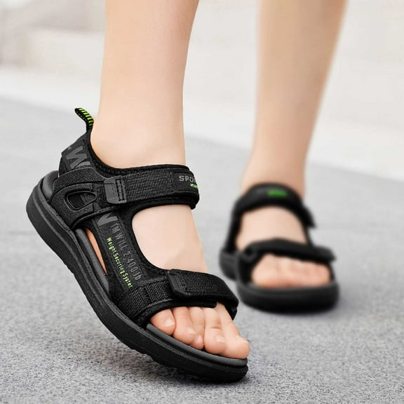 WERYOUNG Girls Boys Sandals Summer Comfortable Fashion Open Toe Adjustable Straps Shoes Baby Classic Beach School Sandal,Black,4.5-5 Years