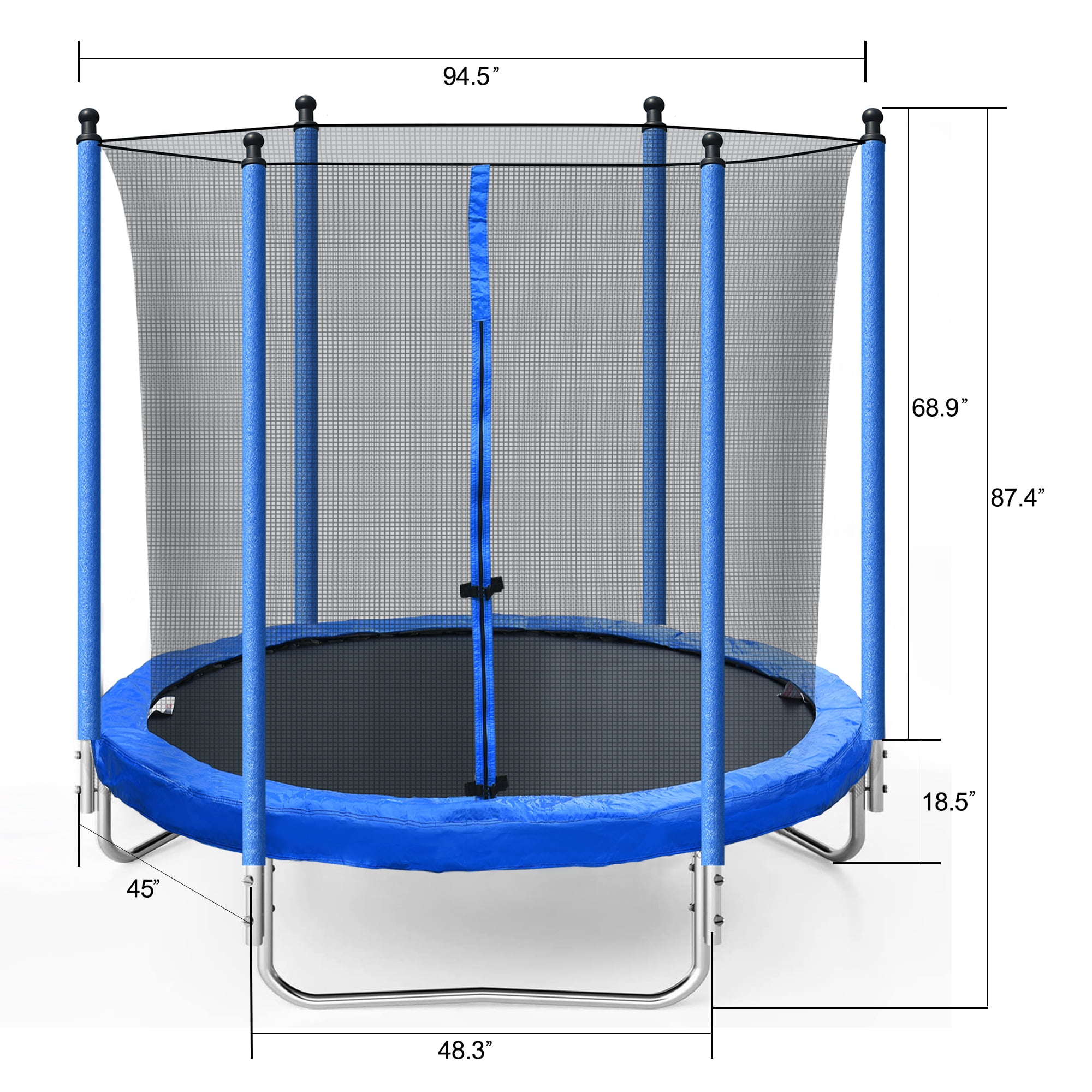 Kadyn 8FT Jumping Toddler Trampoline, Kids Outdoor Trampoline with Safety Enclosure Net for Kids and Adults, Blue