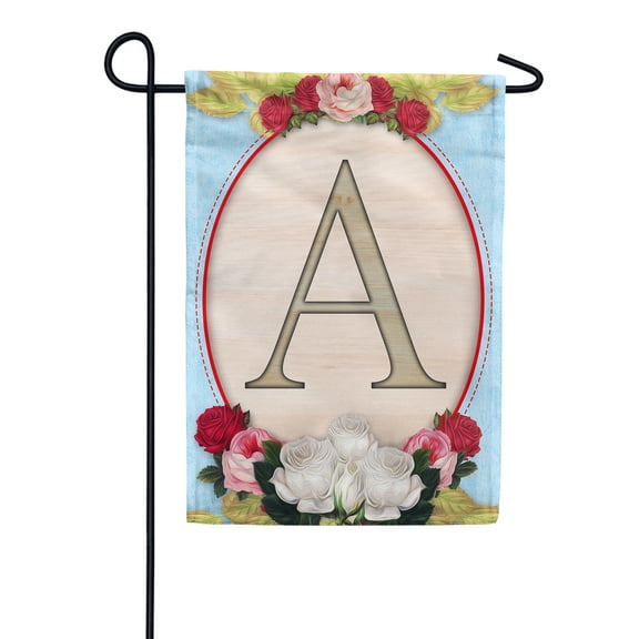 America Forever Spring Monogram Garden Flag Letter A 12.5 x 18 inches Double Sided Vertical Outdoor, Yard, Lawn, Beautiful Floral Design, White, Red, Pink Roses, Summer Flower Garden Flag