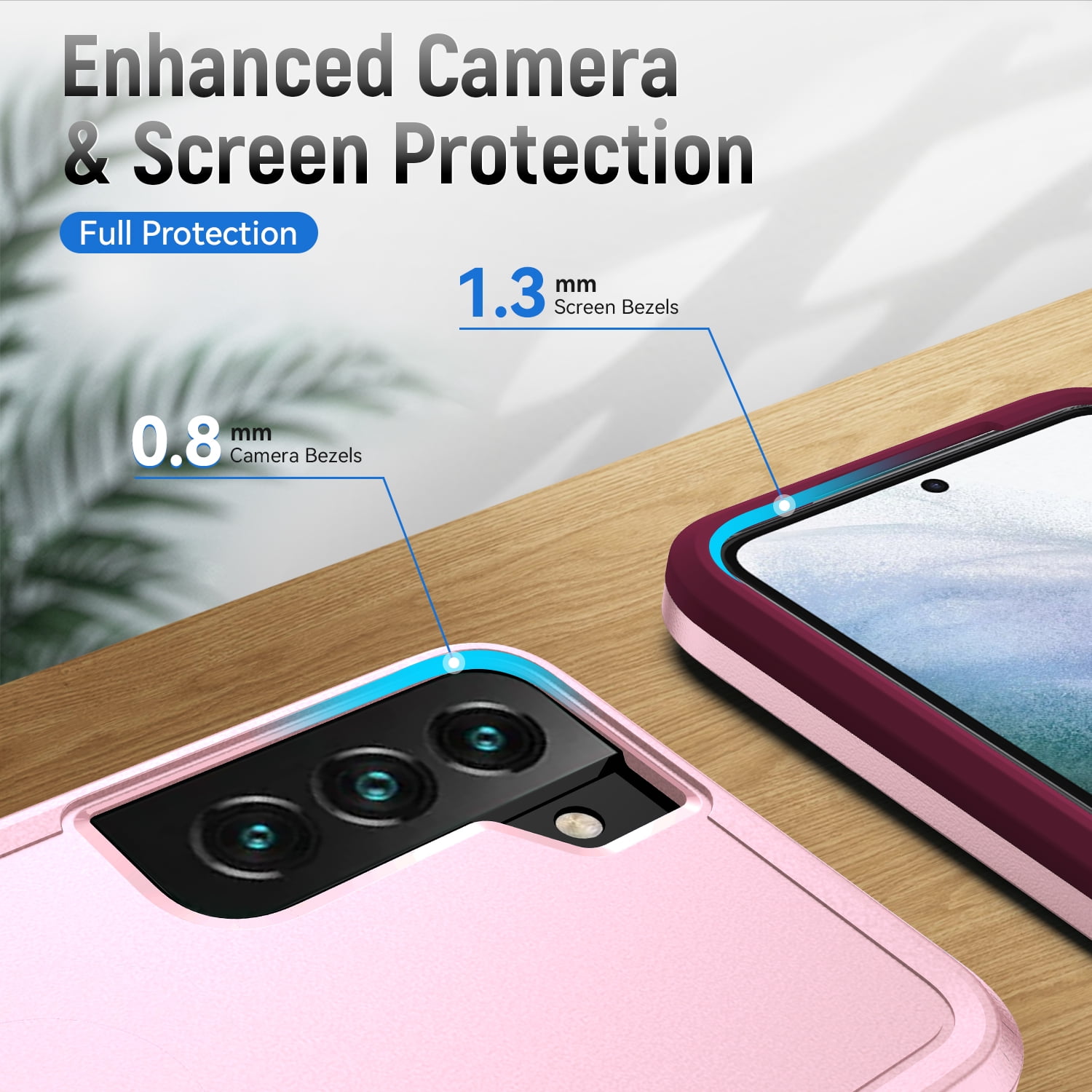 Galaxy S22 Case - TECH CIRCLE [Dual Layer Protection] Shockproof Protective Lightweight Case for Samsung Galaxy S22 (6.1-Inch) 2022 Release Phone, Pink+Rose