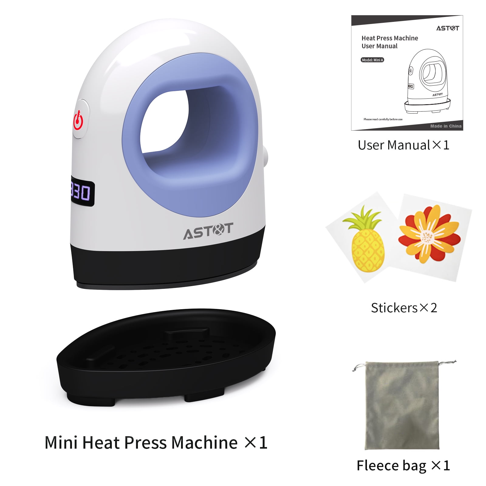 AST&T Mini Heat Press Machine Purple, Portable Digital Iron for Shoes, Hats, T Shirts,HTV Vinyl and Small DIY Project