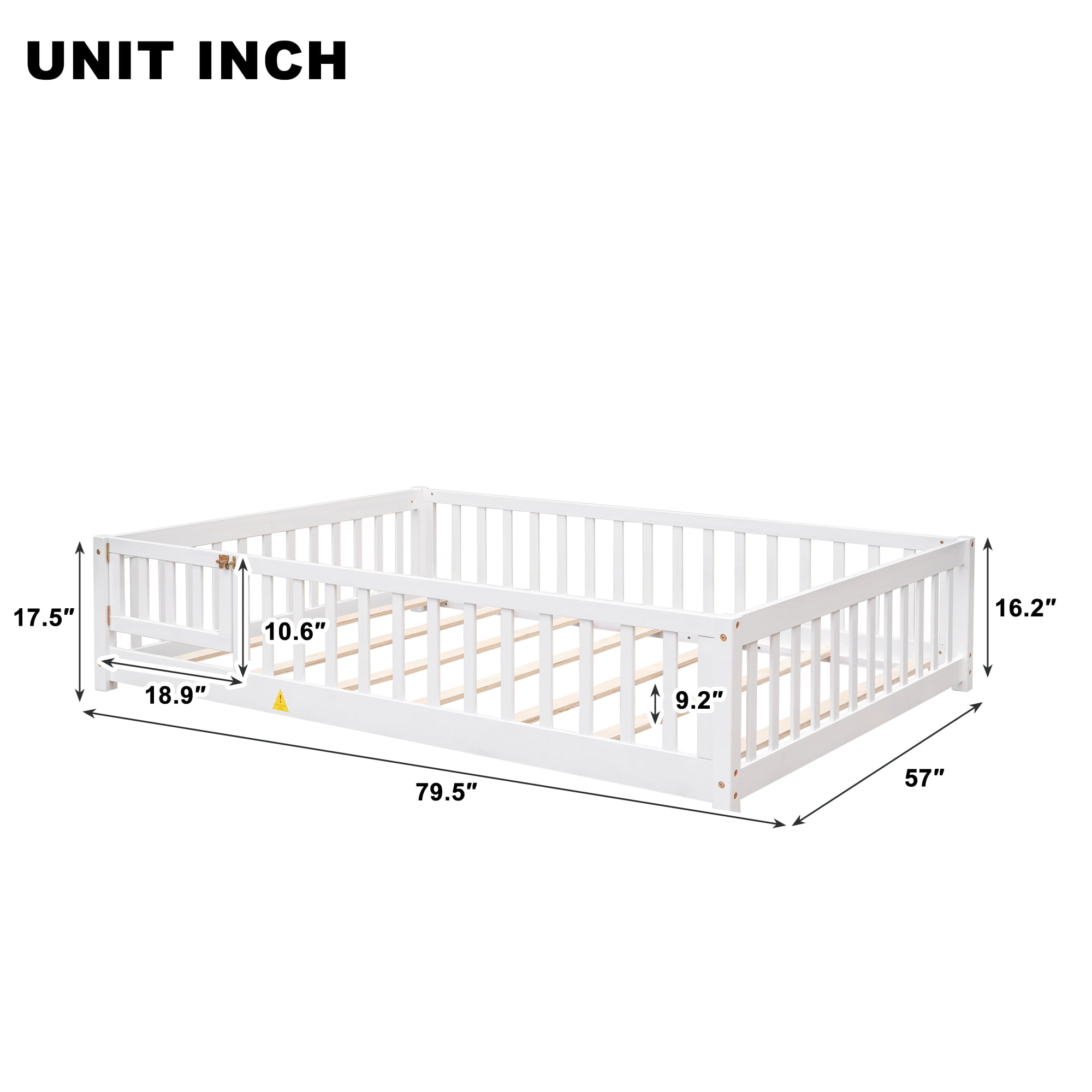 Miniyam Full Size Toddler Floor Bed with Safety Guardrails, White