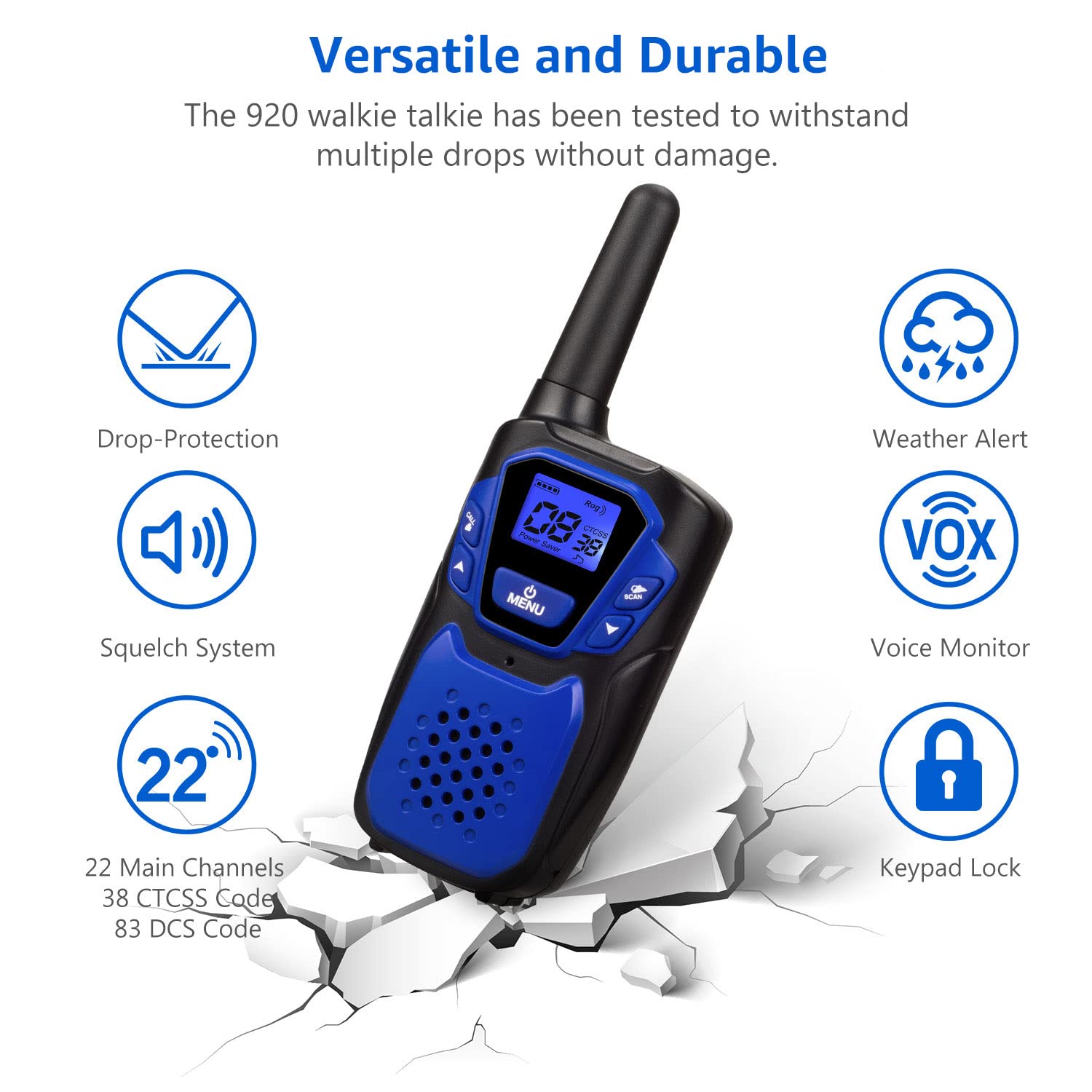 Topsung Walkie Talkies for Adult, Easy to Use Rechargeable Long Range Walky Talky Handheld Two Way Radio with NOAA for Hiking Camping（Blue Pack） - 2