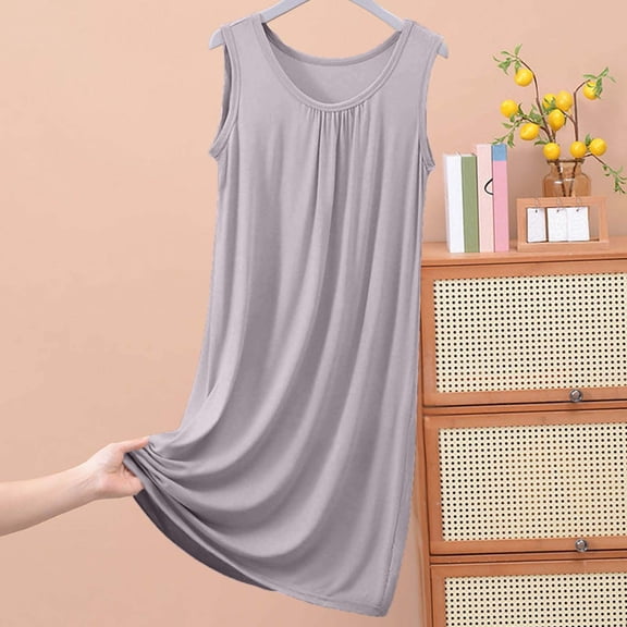 Blmnix Womens Nightgowns Sleep Tanks Bamboo Nightgowns Lightweight Nightgowns Chemise Crew Neck White Sleeveless Below-the-Knee Moo Moo Nightgown