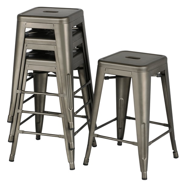Refurbrished 24 Inch Set of 4 Metal Frame Tolix Style Bar Stool Industrial Chair 