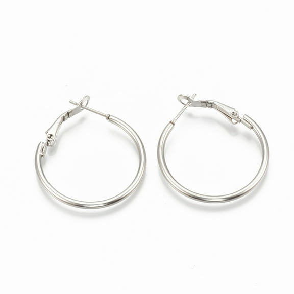 2 pair Non-Tarnish 304 Stainless Steel Hoop Earrings Stainless Steel color 12 Gauge 30x2mm Pin: 0.8mm