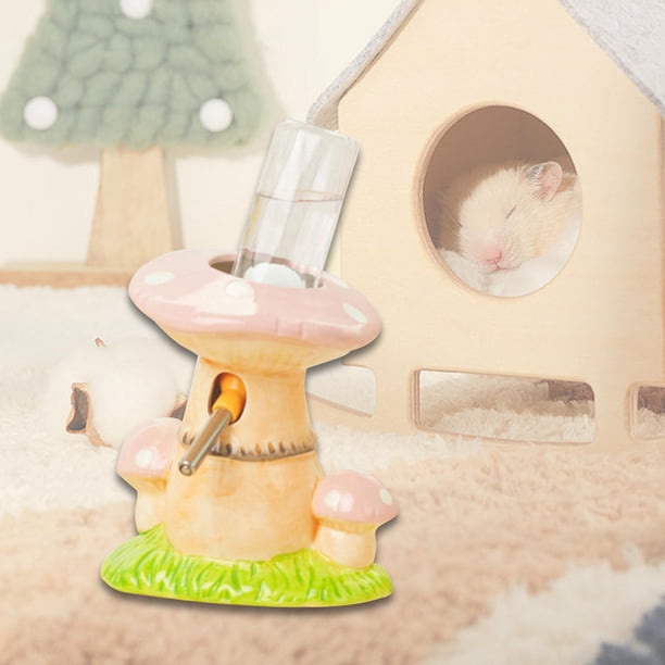 Pottery Hámster Botella de agua Dispensador de agua Decoración de adornos livianos Soporte de rejilla para la sala de estar en el hogar Ratica gerbil Rosa
