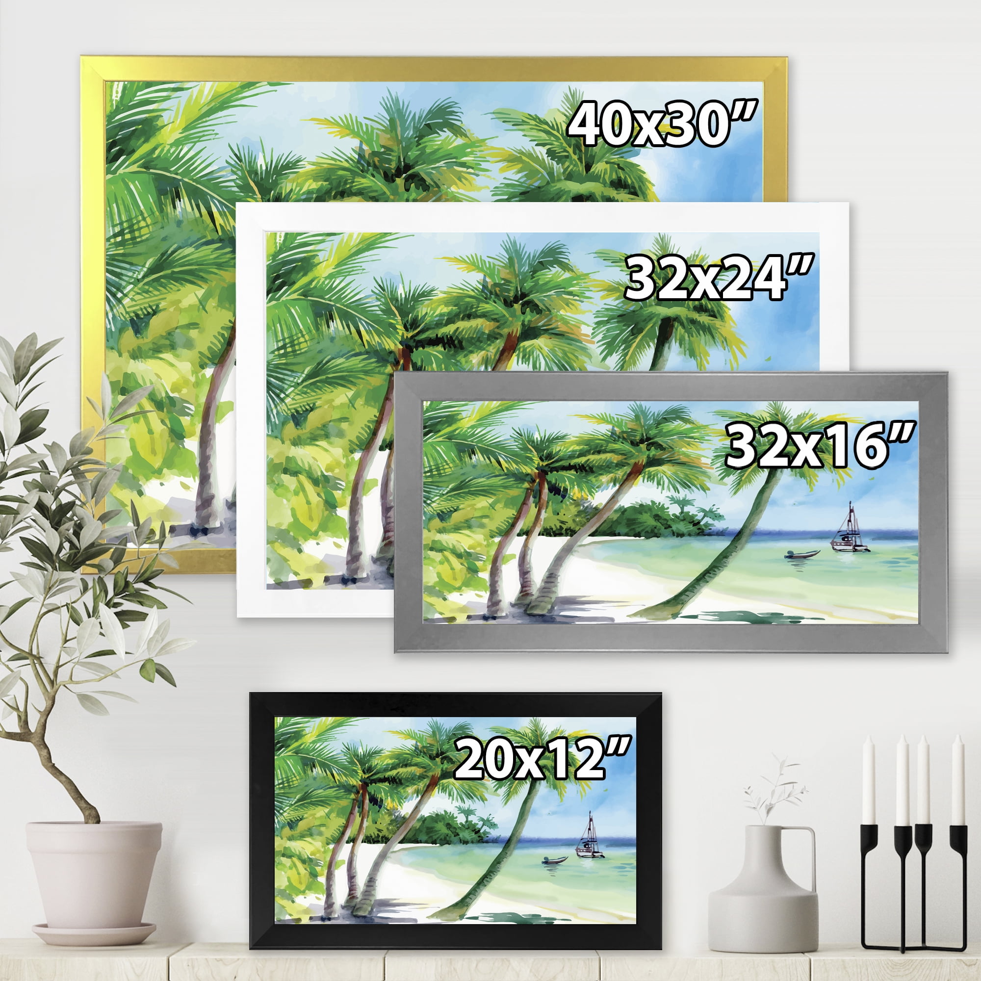 Designart 'Palm Trees With Summer Beach' Nautical & Coastal Framed Art Print