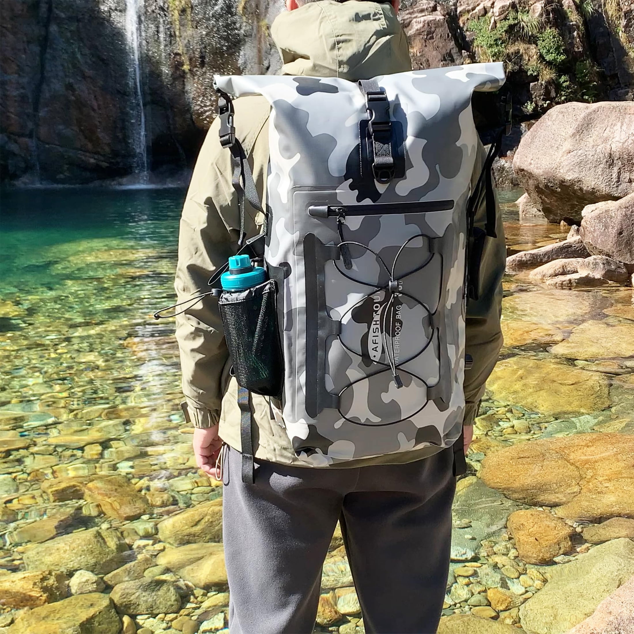 AFISHTOUR Dry Bag Waterproof Backpack, 35L Roll Top Floating Dry Backpack for Kayaking, Hiking, Camping, Travel (Grey)