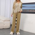 thumbnail image 4 of Timegard Fall Outfits for Women 2 Piece Comfy Color Block Long Sleeve Crew Neck Tops Wide Leg Pants Sets, 4 of 6