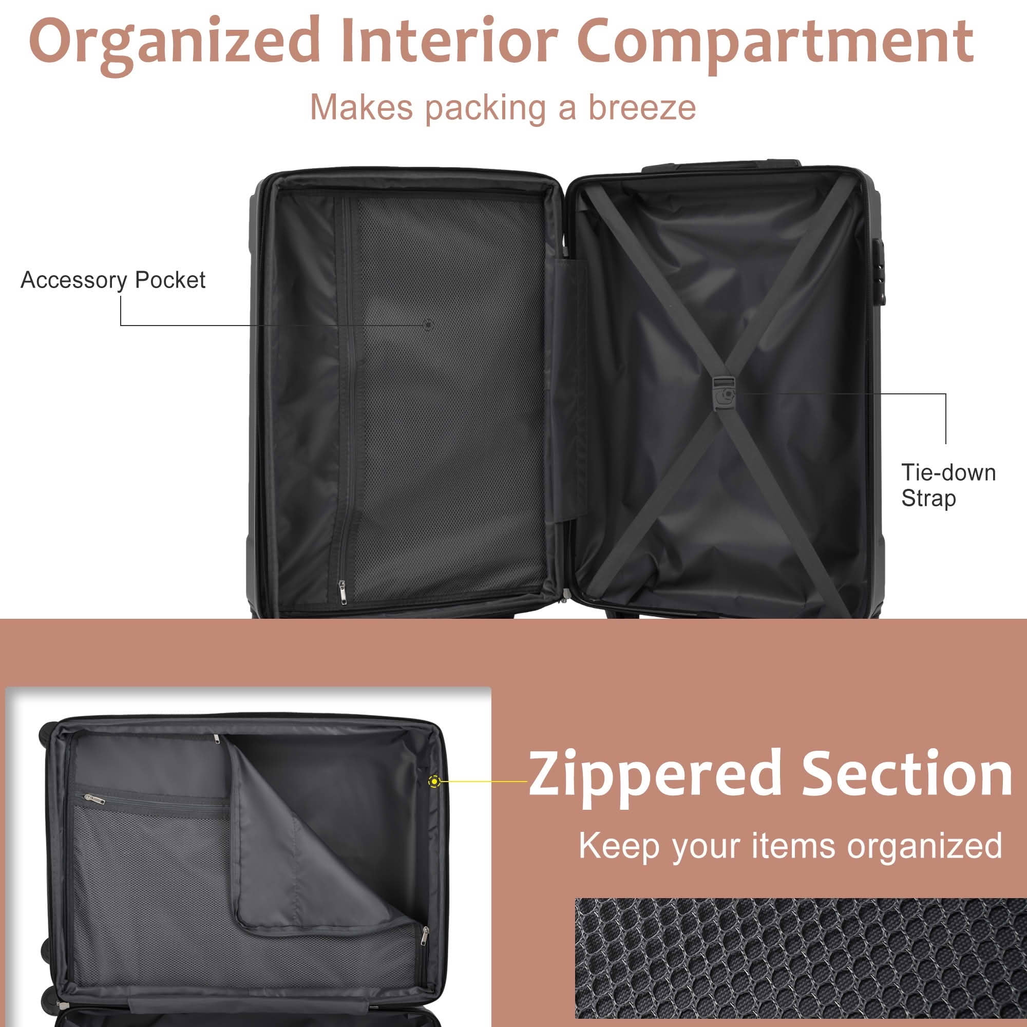 MAYEERTY 2 Piece 20+28Inch Expandable Hardshell Luggage Set, ABS Suitcases with Spinner Wheels, TSA Lock for Short and Long Distance Trave