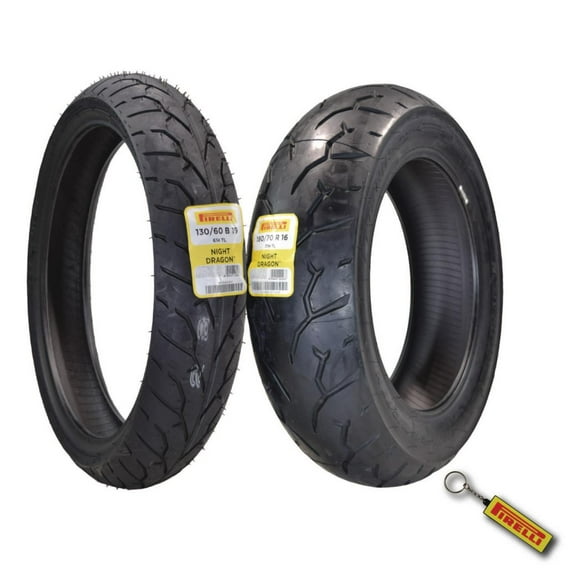 Pirelli Night Dragon Tire Set: 130/60B19 M/C 61H TL Front & 180/70R16 M/C 77H TL Rear Cruiser Motorcycle Tires - Superior Traction & Handling for High-Performance Cruisers with Keychain
