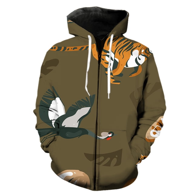 Sudadera con capucha y cremallera para hombre, diseño de tigre y animales de pastizales, con estampado 3D, ropa de calle divertida, moda primavera 2024, gran oferta, manga larga, hip hop, para adolesc