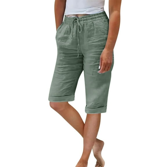 TRUBKH Bermuda Shorts for Women,knee Length Shorts Women,long Shorts for Women,skinny Jeans for Women,shorts for Women,linen Shorts for Knee Length Shorts Athletic Beach Shorts Army Green L