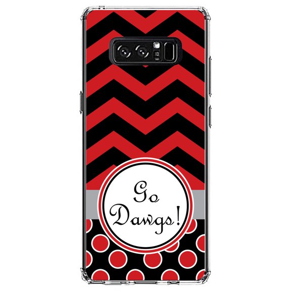 DistinctInk Clear Shockproof Hybrid Case for Samsung Galaxy Note 8 - TPU Bumper, Acrylic Back, Tempered Glass Screen Protector - Red Black Go Dawgs