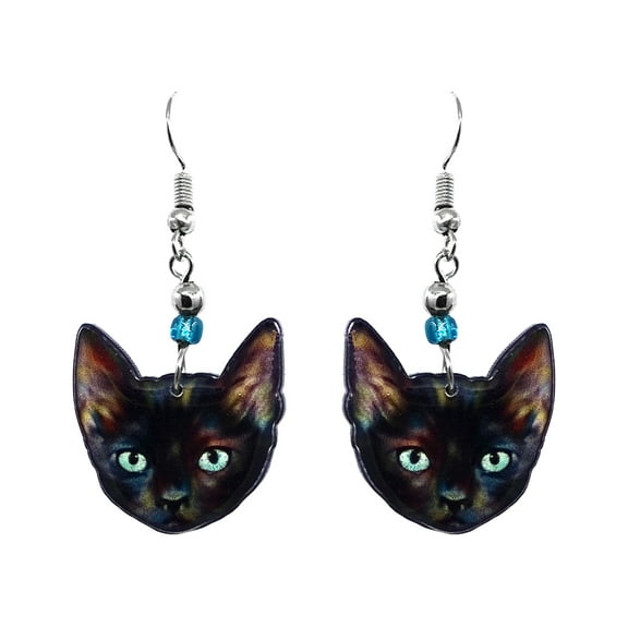 Cat Face Animal Graphic Dangle Earrings - Womens Fashion Handmade Jewelry Pet Lover Accessories