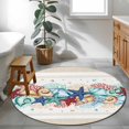 thumbnail image 4 of 3.3ft Round Rug, Blue Starfish Beach Non-Skid Rubber Backing Large Area Rugs - Living Room Bedroom Home Office, Summer Coral Conch Coastal Retro Beige Indoor Floor Mat Carpets Washable Rug, 4 of 9