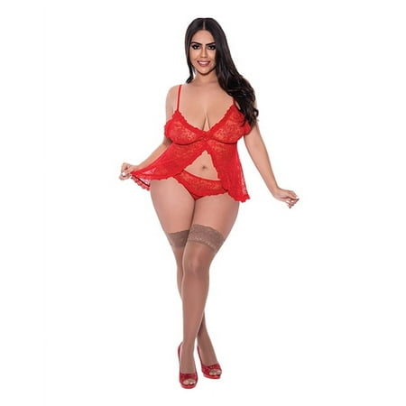 Ooh La Lace Babydoll & Split Crotch Panty Red QN