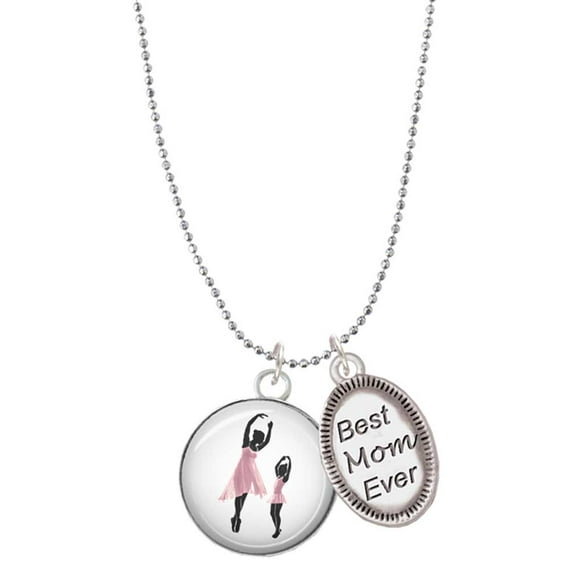 Delight Jewelry Silvertone Domed Ballet Dance Instructor Best Mom Ever Charm Necklace
