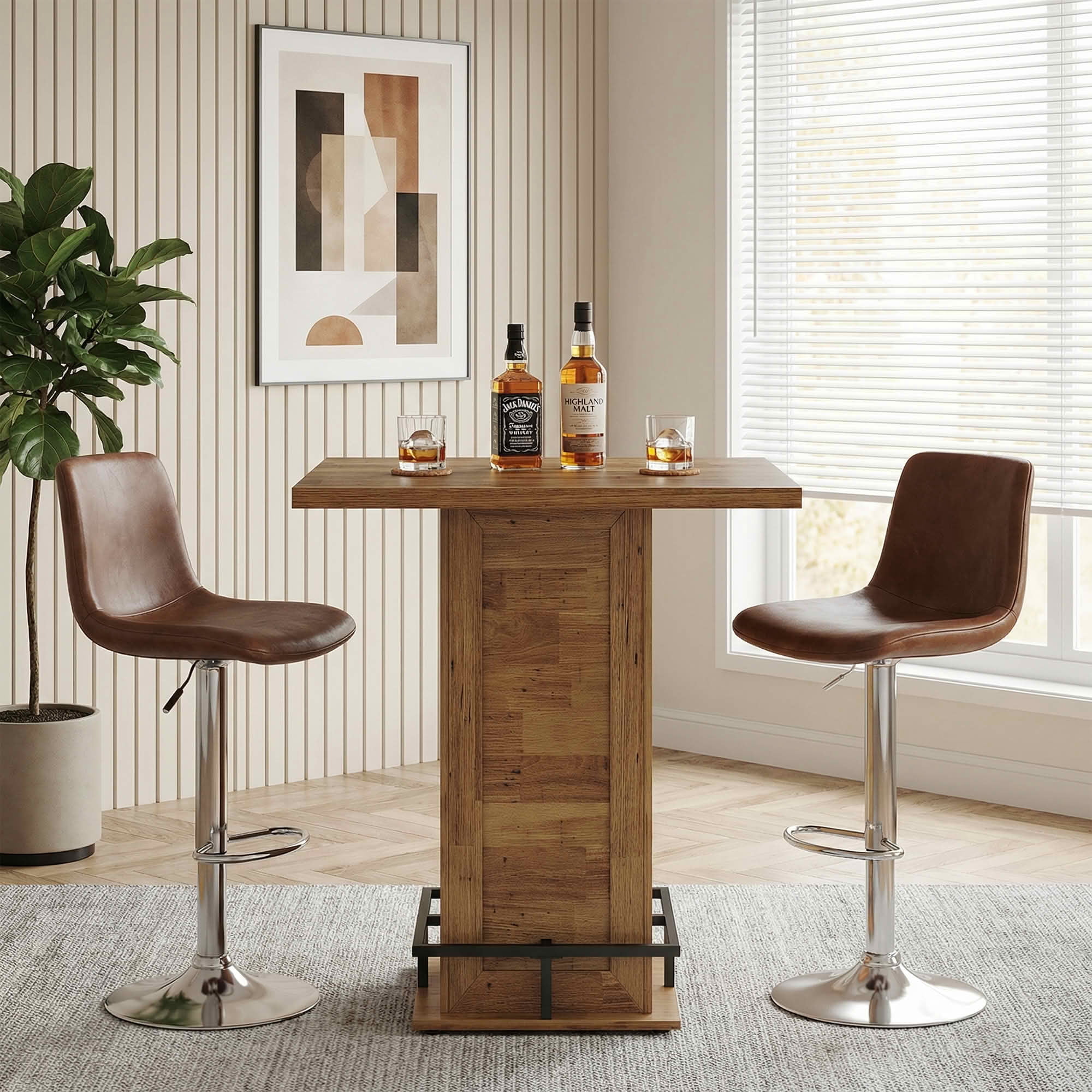 MAYEERTY Industrial Square Bistro Pub Table, 39 Inch Counter Height Bar Cocktail Table for Home Dining and Small Gathering