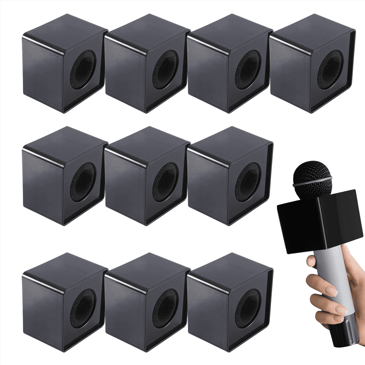 10Pcs Microphone MarkFlag Mic Station-Cube Square Interview Box Stand Flags Shaped Holder Reporter Injection,Black,10 * Microphone Marker,Black