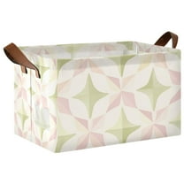 Yayeee Foldable Storage Basket for Shelves with Handles Waterproof Cloth Bins, Pastel Pink Geometric