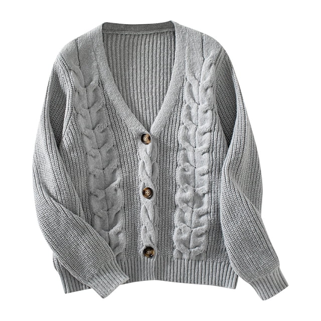 MeetoTime Women's Front Open Cable Knit Cardigan Fall V-Neck Button Down Long Sleeve Sweater