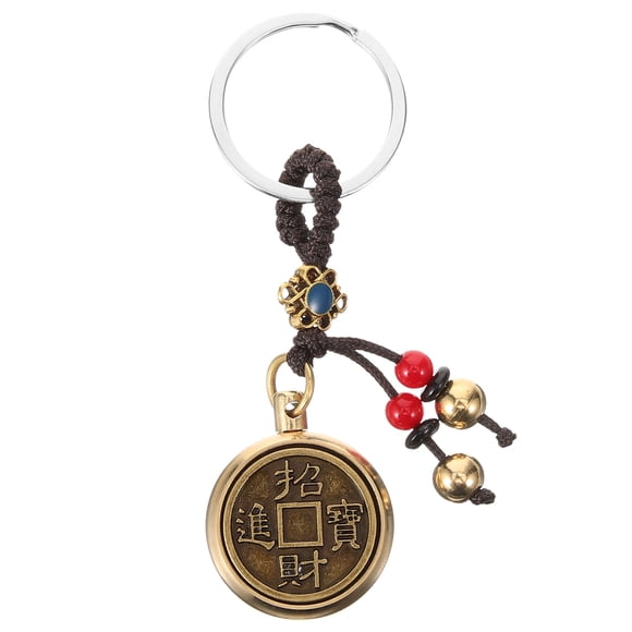 Llavero con diseño de dragón del zodiaco chino, colgante de llavero con moneda, colgante para llave de coche para el éxito en la riqueza