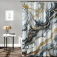 thumbnail image 2 of Shangniulu Abstract Minimalism White and Gold Ink Art Marble Shower Curtain for Bathroom Modern High Definition Printing Waterproof Shower Curtain with Hooks Bathroom Decor, 2 of 6
