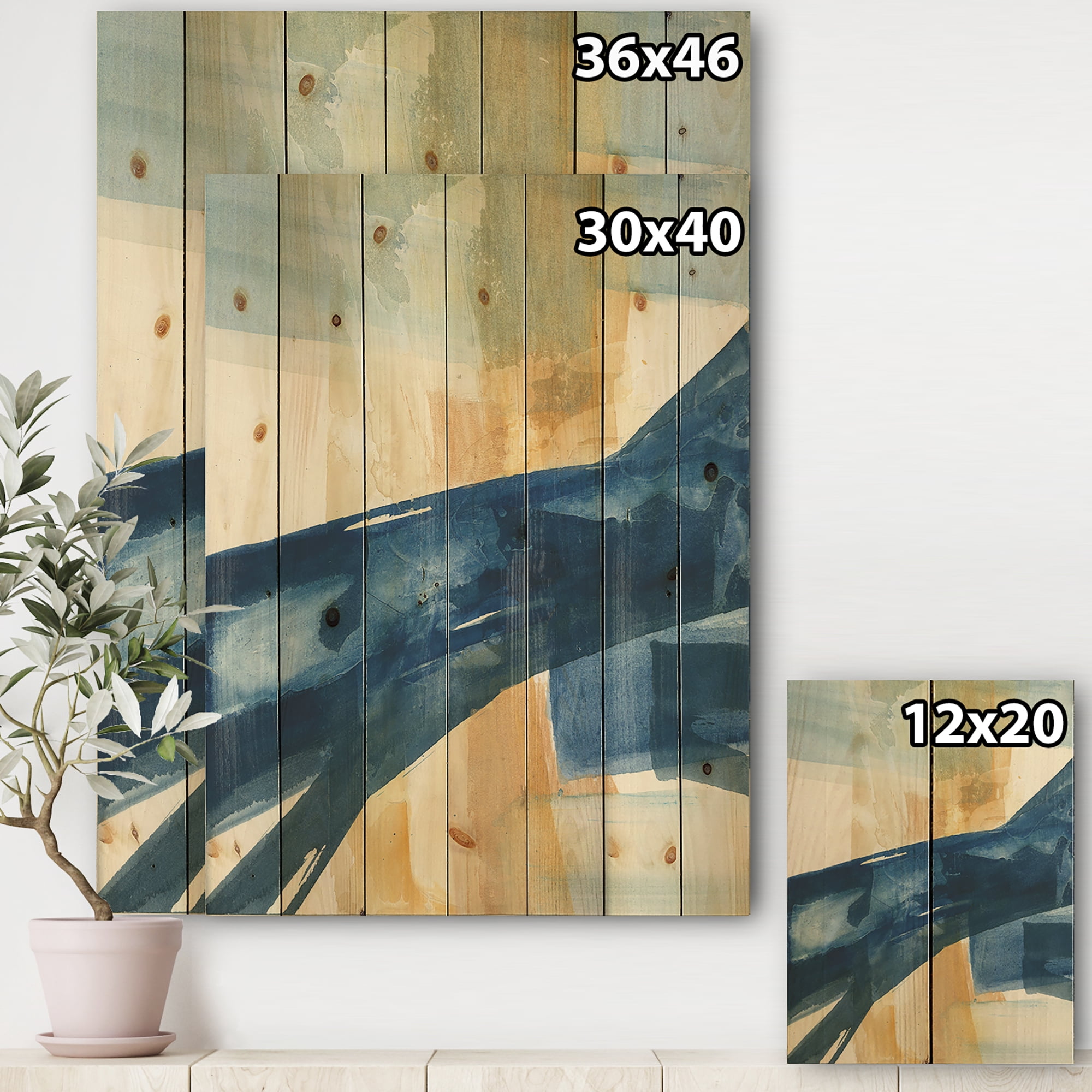 Designart 'Indigo Panel III' Glam Modern Print on Natural Pine Wood