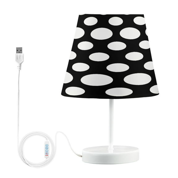 Ryvnso LED Bedside Table Lamp White Polka Dots Bedroom Desk Lamps Nightstand Lampshade M