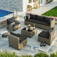 thumbnail image 3 of POTEBAN Patio Furniture Set, 7-Piece Outdoor Sectional All-Weather Wicker Patio Conversation Set for Backyard (Black Cushions with Gray Rattan), 3 of 7
