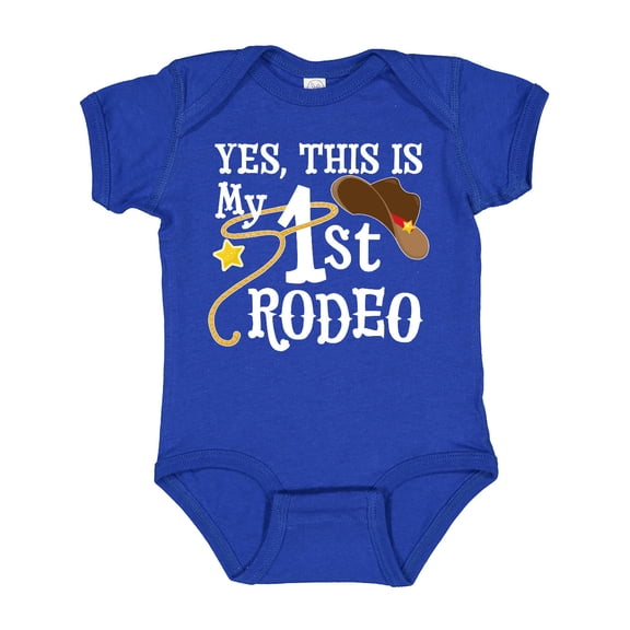 Inktastic Yes, This is My 1st Rodeo Cowboy Hat with Red Band, Lasso Boys or Girls Baby Bodysuit