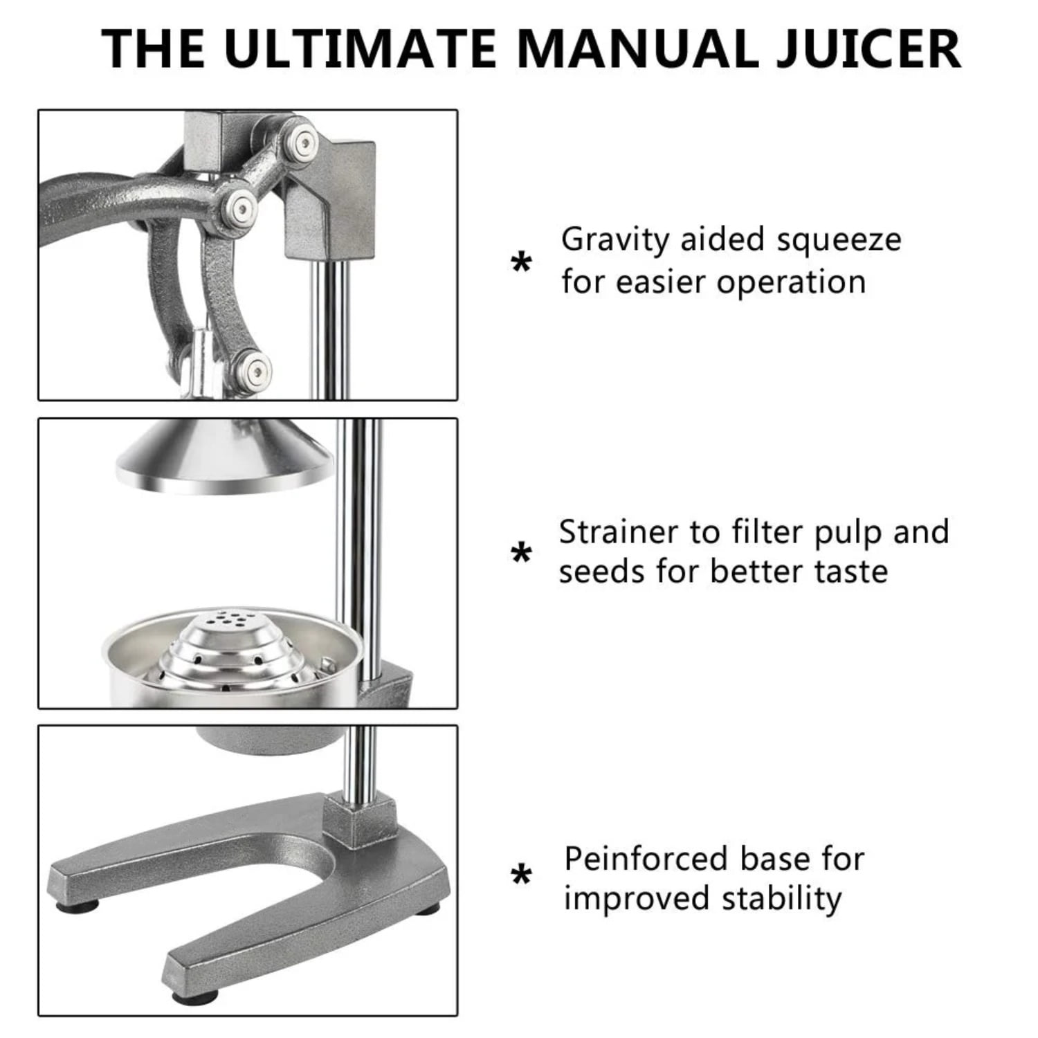 UBesGoo Juicer Hand Press Manual Fruit Juicer Juice Squeezer Citrus Orange Lemon Pomegranate, Gray