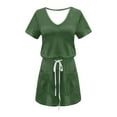 thumbnail image 4 of Robe d'Été Décontractée pour Femmes, Robe à Manches Courtes pour Femmes, Mode Féminine Couleur Unie Robe Mi-Mollet à Col en V, 4 of 5