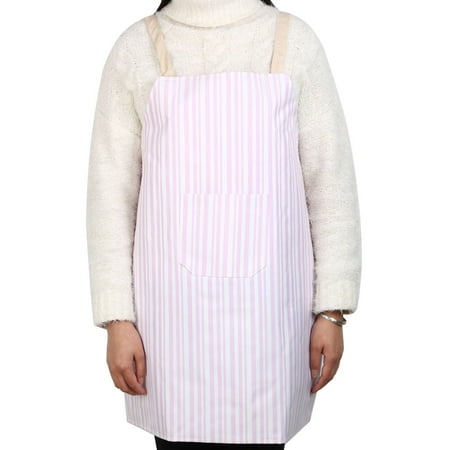 Pink Apron - Household Stripe Pattern Anti-wear Front Patch Pocket Cooking Baking Apron Pink