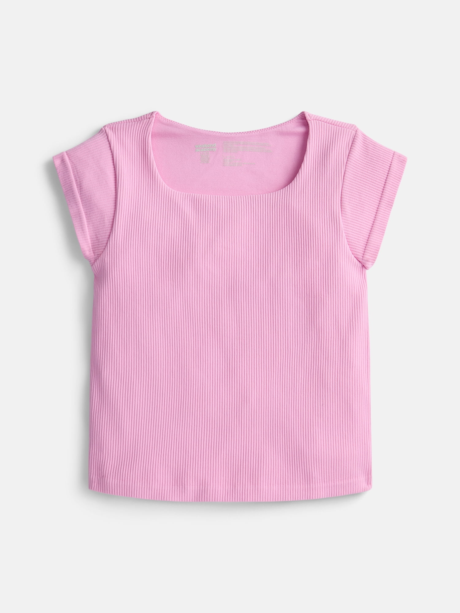 Weekend Academy Girls Seamless Rib Knit Top with Short Sleeves, Sizes 4-18