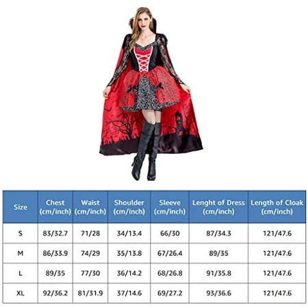 PROTAURI Women Drama Costume Vampire - Queen Witch Fancy Dress with Cloak Cosplay Cozy Black Ghost Zombie Party Outfits - Black & Red Xlarge