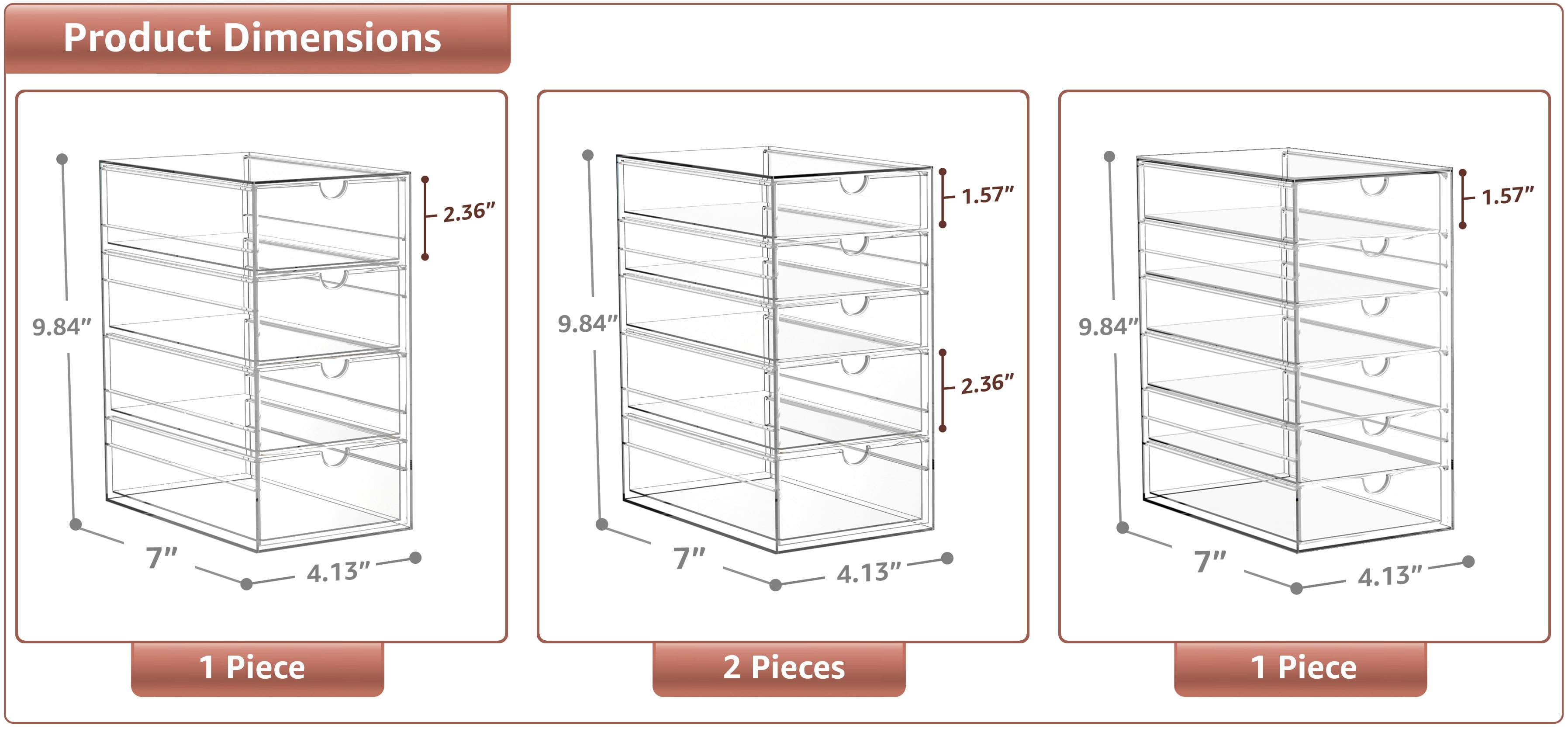 Sorbus 4-Piece Acrylic Makeup Organizer, 20 Drawer Stackable Storage Bins, Clear