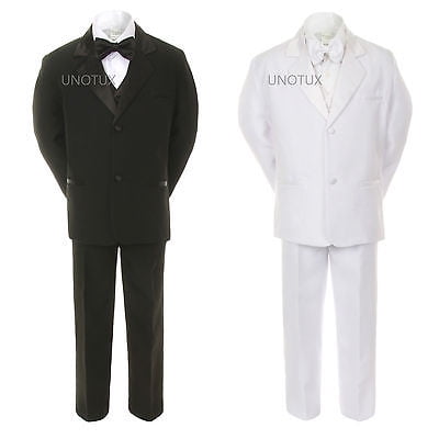 

Infant Toddler Boy Teen Wedding Formal Lapel Bowtie Tuxedo Suit Black White S-20