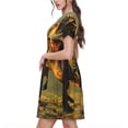 thumbnail image 2 of Gukieu Realistic Style Forest Dinosaur Print Women's Short Sleeve Dress, Elastic Waistband A-line with Pockets Summer Dress, Suitable for Daily Leisure, Work, Vacation, 2 of 6