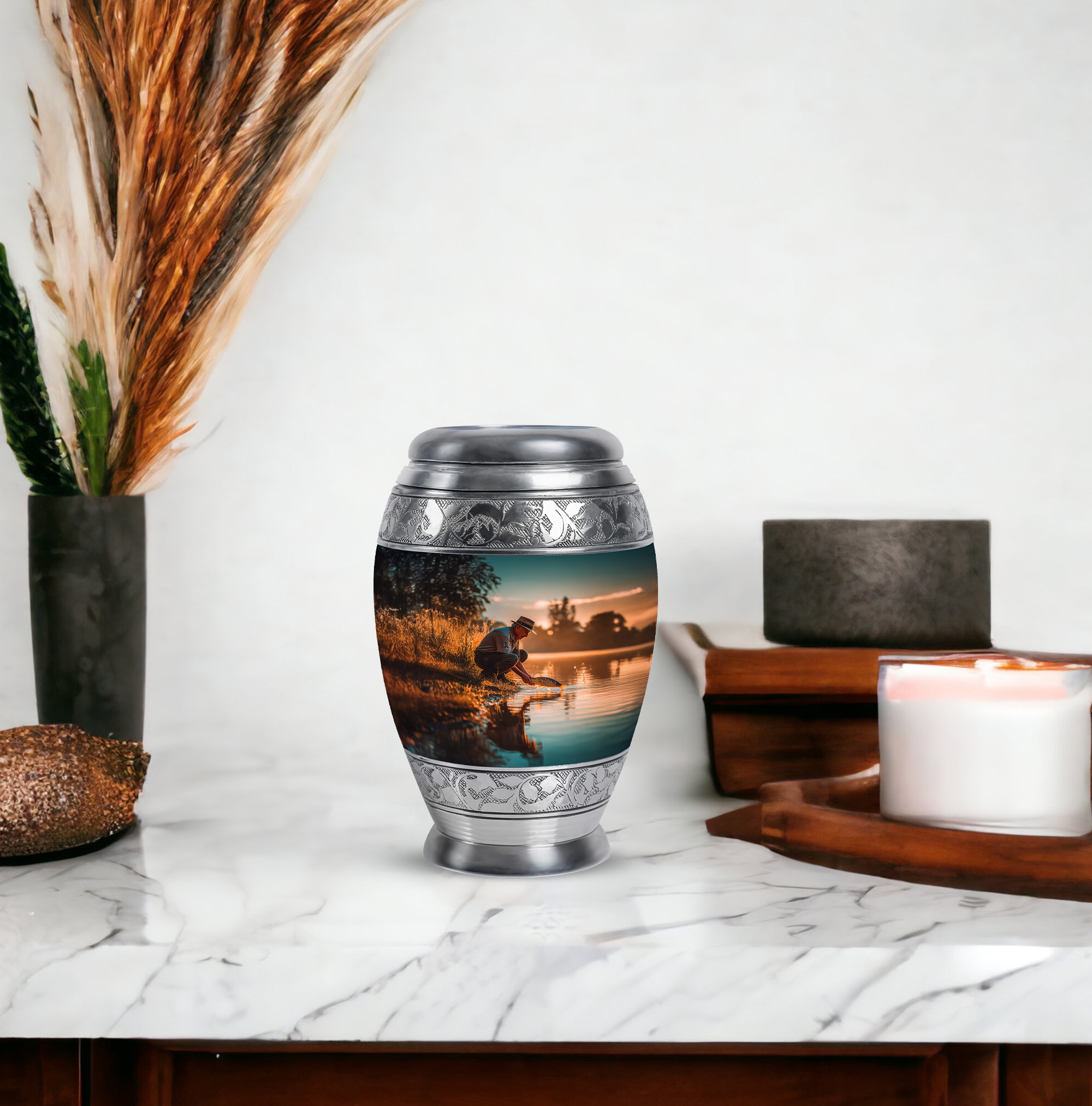 MUKTIVE Fishing Cremation Keepsake Urns for Adult Male Female Ashes - Fisherman Burial Urn for Human Ashes for Female Small - Cremation Remains Containers - Sympathy Gifts for Loss (3 Inch)