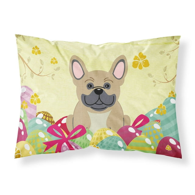 Funda De Almohada Estándar De Tela Color Crema Con Diseño De Bulldog Francés Y Huevos De Pascua