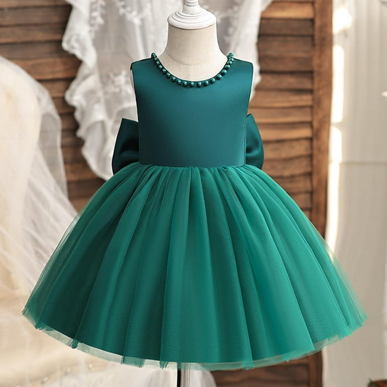 green dress 3 6 months Girls Summer Dress Wedding Girl Dress Dress Performance Dress Puffy  Sleeveless Round Neck Dresses Green,3-6 Months