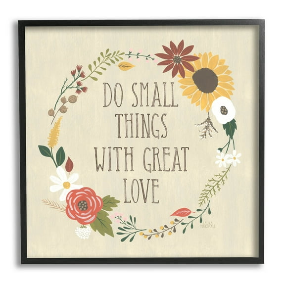 Stupell Industries With Great Love Floral Phrase Graphic Art Black Framed Art Print Wall Art, Design by Laura Marshall