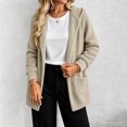 thumbnail image 6 of Fleece Hooded Jackets for Women Casual Warm Open-Front Sweater Cardigans with Pockets Solid Long Sleeve Outerwear (XL, Khaki), 6 of 6